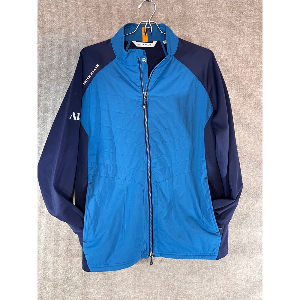 Peter Millar Merge Elite Hybrid Jacket Mens L Blue Quilted Golf Logo Embroidered
